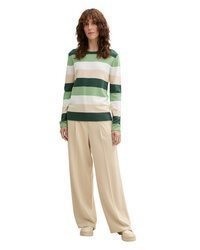 hellbeige horizontal gestreifter Pullover von Tom Tailor