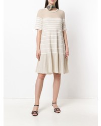 hellbeige horizontal gestreiftes Freizeitkleid von Sonia Rykiel