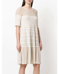 hellbeige horizontal gestreiftes Freizeitkleid von Sonia Rykiel