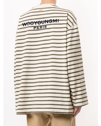 hellbeige horizontal gestreiftes Langarmshirt von Wooyoungmi