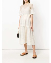 hellbeige horizontal gestreiftes Midikleid von Sonia Rykiel