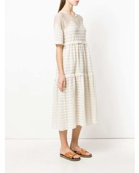 hellbeige horizontal gestreiftes Midikleid von Sonia Rykiel