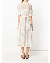 hellbeige horizontal gestreiftes Midikleid von Sonia Rykiel