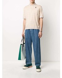 hellbeige horizontal gestreiftes Polohemd von Marni