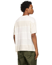 hellbeige horizontal gestreiftes T-Shirt mit einem Rundhalsausschnitt von Moncler Genius