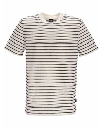 hellbeige horizontal gestreiftes T-Shirt mit einem Rundhalsausschnitt von BOSS HUGO BOSS