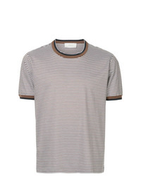 hellbeige horizontal gestreiftes T-Shirt mit einem Rundhalsausschnitt von Cerruti 1881