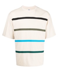 hellbeige horizontal gestreiftes T-Shirt mit einem Rundhalsausschnitt von Coohem