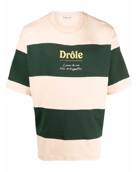 hellbeige horizontal gestreiftes T-Shirt mit einem Rundhalsausschnitt von Drôle De Monsieur