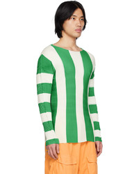 hellbeige horizontal gestreiftes T-Shirt mit einem Rundhalsausschnitt von Sunnei