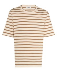 hellbeige horizontal gestreiftes T-Shirt mit einem Rundhalsausschnitt von Jil Sander