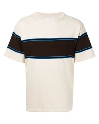 hellbeige horizontal gestreiftes T-Shirt mit einem Rundhalsausschnitt von Jil Sander