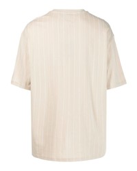 hellbeige horizontal gestreiftes T-Shirt mit einem Rundhalsausschnitt von Tommy Jeans