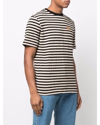 hellbeige horizontal gestreiftes T-Shirt mit einem Rundhalsausschnitt von Kenzo