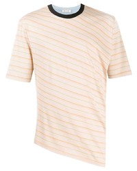 hellbeige horizontal gestreiftes T-Shirt mit einem Rundhalsausschnitt von Marni