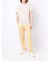 hellbeige horizontal gestreiftes T-Shirt mit einem Rundhalsausschnitt von Michael Kors