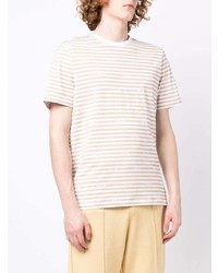 hellbeige horizontal gestreiftes T-Shirt mit einem Rundhalsausschnitt von Michael Kors