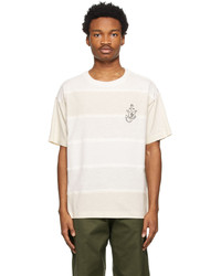hellbeige horizontal gestreiftes T-Shirt mit einem Rundhalsausschnitt von Moncler Genius