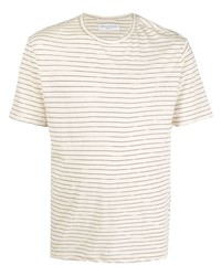 hellbeige horizontal gestreiftes T-Shirt mit einem Rundhalsausschnitt von Officine Generale