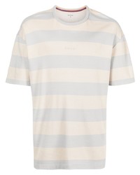 hellbeige horizontal gestreiftes T-Shirt mit einem Rundhalsausschnitt von Paul Smith