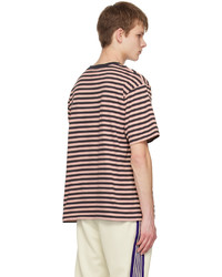 hellbeige horizontal gestreiftes T-Shirt mit einem Rundhalsausschnitt von Needles