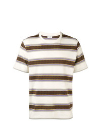 hellbeige horizontal gestreiftes T-Shirt mit einem Rundhalsausschnitt von Saint Laurent
