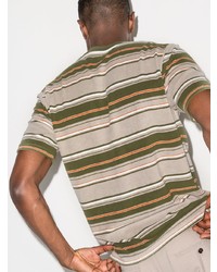 hellbeige horizontal gestreiftes T-Shirt mit einem Rundhalsausschnitt von Beams Plus