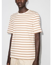 hellbeige horizontal gestreiftes T-Shirt mit einem Rundhalsausschnitt von Jil Sander