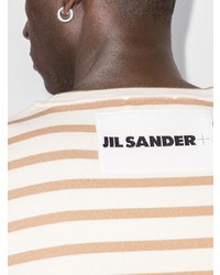 hellbeige horizontal gestreiftes T-Shirt mit einem Rundhalsausschnitt von Jil Sander