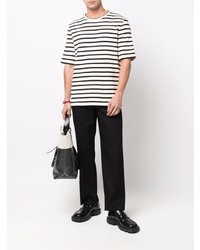 hellbeige horizontal gestreiftes T-Shirt mit einem Rundhalsausschnitt von Jil Sander