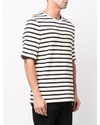 hellbeige horizontal gestreiftes T-Shirt mit einem Rundhalsausschnitt von Jil Sander