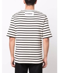 hellbeige horizontal gestreiftes T-Shirt mit einem Rundhalsausschnitt von Jil Sander