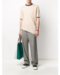 hellbeige horizontal gestreiftes T-Shirt mit einem Rundhalsausschnitt von Marni