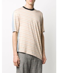 hellbeige horizontal gestreiftes T-Shirt mit einem Rundhalsausschnitt von Marni