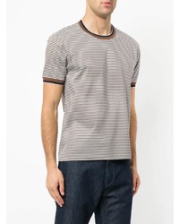 hellbeige horizontal gestreiftes T-Shirt mit einem Rundhalsausschnitt von Cerruti 1881
