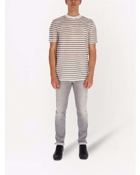 hellbeige horizontal gestreiftes T-Shirt mit einem Rundhalsausschnitt von BOSS HUGO BOSS