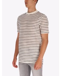 hellbeige horizontal gestreiftes T-Shirt mit einem Rundhalsausschnitt von BOSS HUGO BOSS
