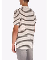 hellbeige horizontal gestreiftes T-Shirt mit einem Rundhalsausschnitt von BOSS HUGO BOSS