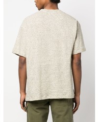 hellbeige horizontal gestreiftes T-Shirt mit einem Rundhalsausschnitt von YMC