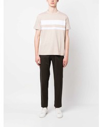 hellbeige horizontal gestreiftes T-Shirt mit einem Rundhalsausschnitt von Peserico