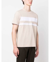 hellbeige horizontal gestreiftes T-Shirt mit einem Rundhalsausschnitt von Peserico