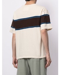 hellbeige horizontal gestreiftes T-Shirt mit einem Rundhalsausschnitt von Jil Sander