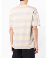 hellbeige horizontal gestreiftes T-Shirt mit einem Rundhalsausschnitt von Paul Smith