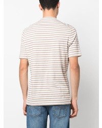 hellbeige horizontal gestreiftes T-Shirt mit einem Rundhalsausschnitt von Brunello Cucinelli