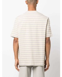 hellbeige horizontal gestreiftes T-Shirt mit einem Rundhalsausschnitt von Lanvin
