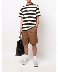 hellbeige horizontal gestreiftes T-Shirt mit einem Rundhalsausschnitt von MSGM