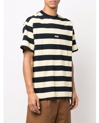 hellbeige horizontal gestreiftes T-Shirt mit einem Rundhalsausschnitt von MSGM