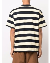 hellbeige horizontal gestreiftes T-Shirt mit einem Rundhalsausschnitt von MSGM