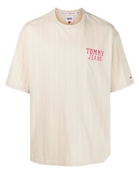hellbeige horizontal gestreiftes T-Shirt mit einem Rundhalsausschnitt von Tommy Jeans