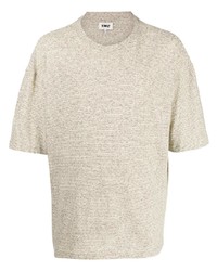 hellbeige horizontal gestreiftes T-Shirt mit einem Rundhalsausschnitt von YMC
